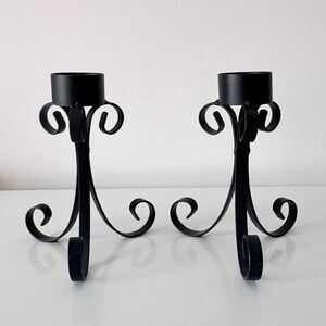 Pair Wrought Iron Candle Holders Gothic Castlecore Medieval Rustic Brutalist
